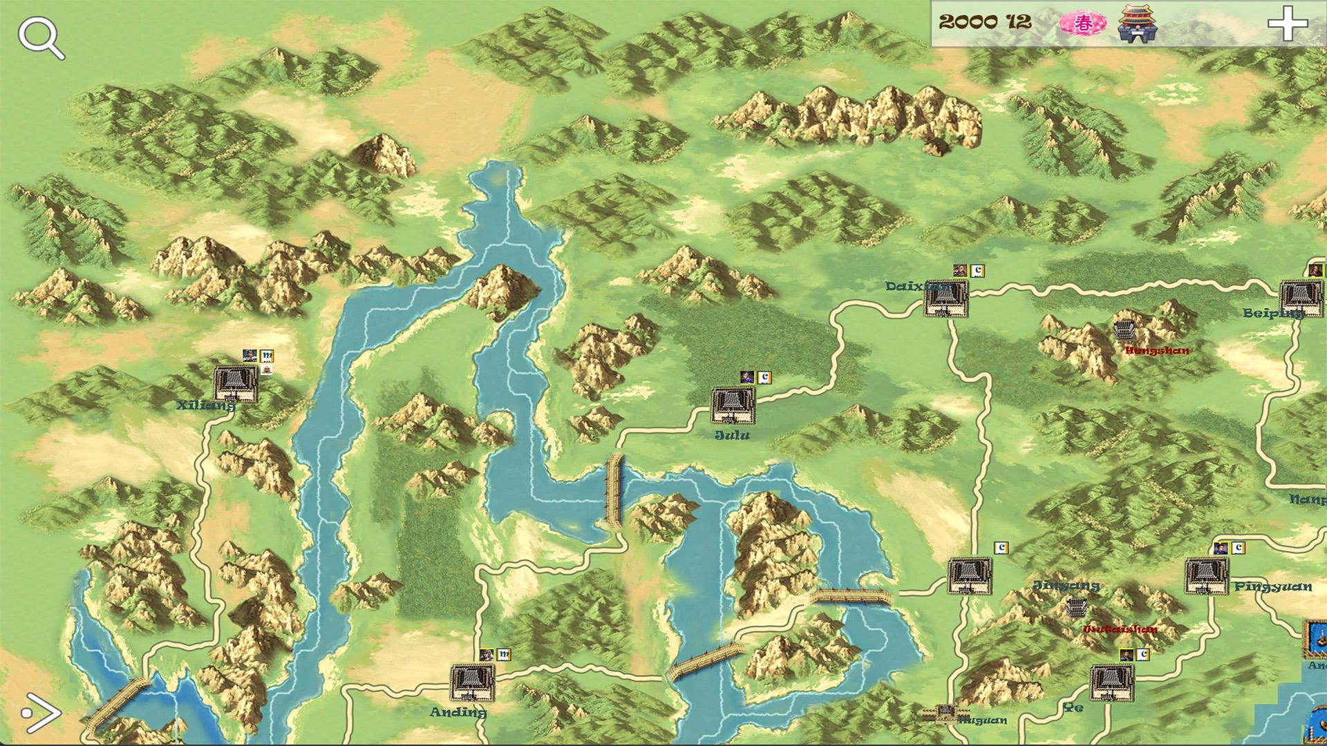 Early SeasonTree map study with labelled cities and routes
